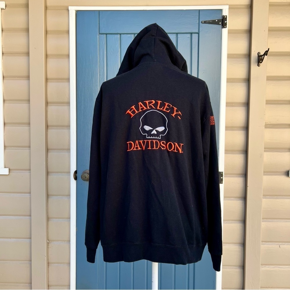 Harley-Davidson Black Hoodie with Orange Skull Design Men Size Large